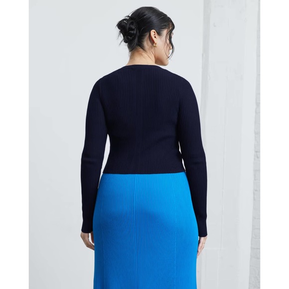 NWOT Everlane Ribbed Cropped Cardigan Navy Blue Medium - Picture 4 of 11